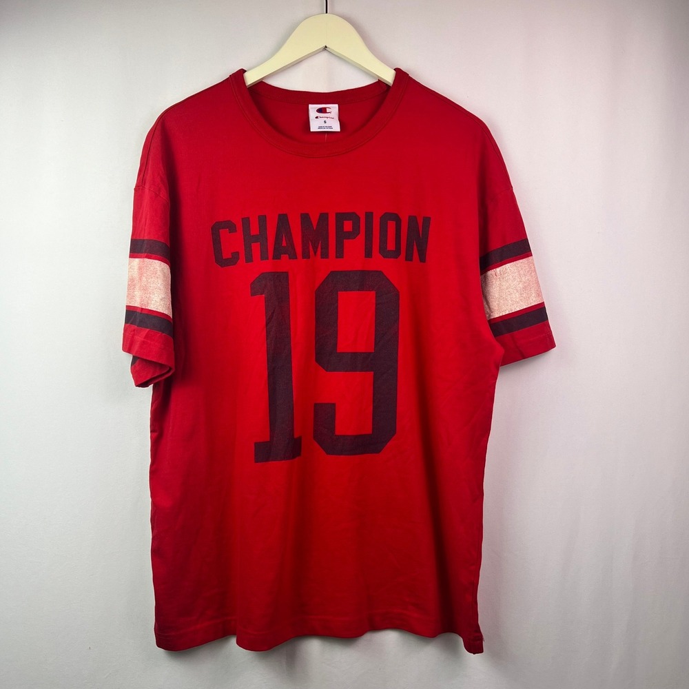 Champion Mens Collegiate Football Shirt Tango Red Loose Fit Graphic Tee 19  S